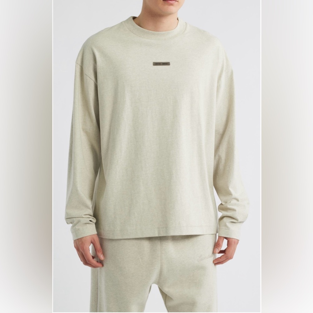 NWT Fear of God Men's Long Sleeve Crewneck Shirt in Heather Stone